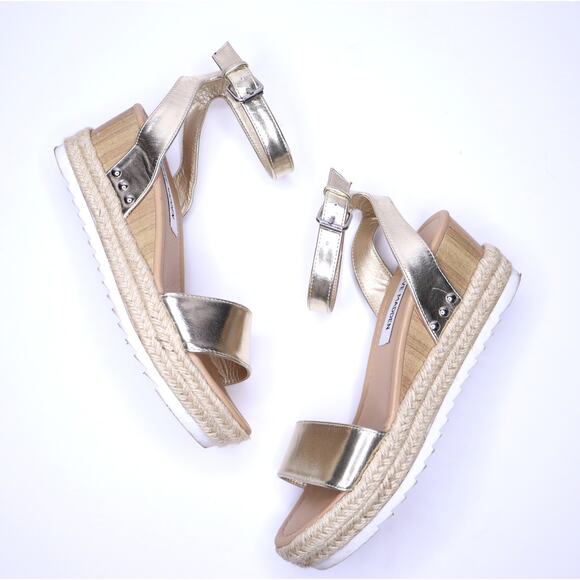 STEVE MADDEN Jewel Espadrille Wedge Sandals Metallic Lyst Ankle Strap Women's 6M - Picture 1 of 8